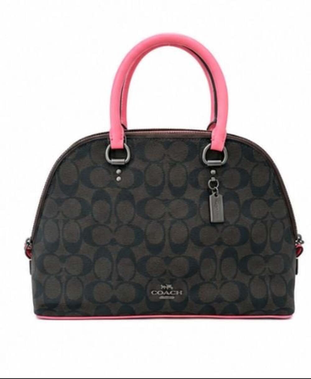 Coach Katy Satchel in Signature Canvas with Pink Trim